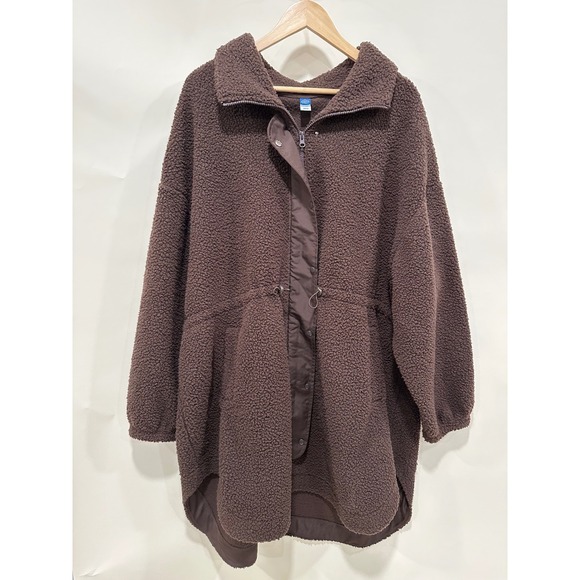 Old Navy Womens 2X Brown Sherpa Coat Jacket Lined Full Zip Drawstring - Picture 1 of 6